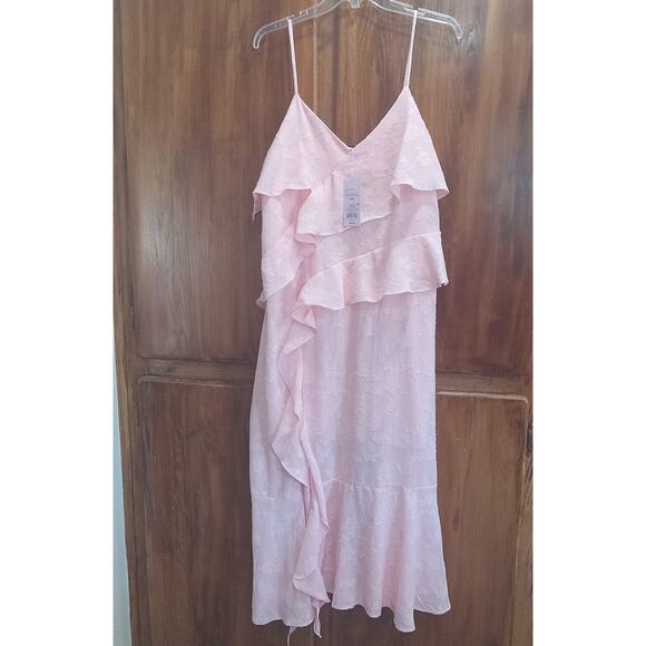 NWT Wild Fable Blush Pink Ruffle Embossed Floral Midi Dress Plus Size 2x Fairy - Picture 1 of 16